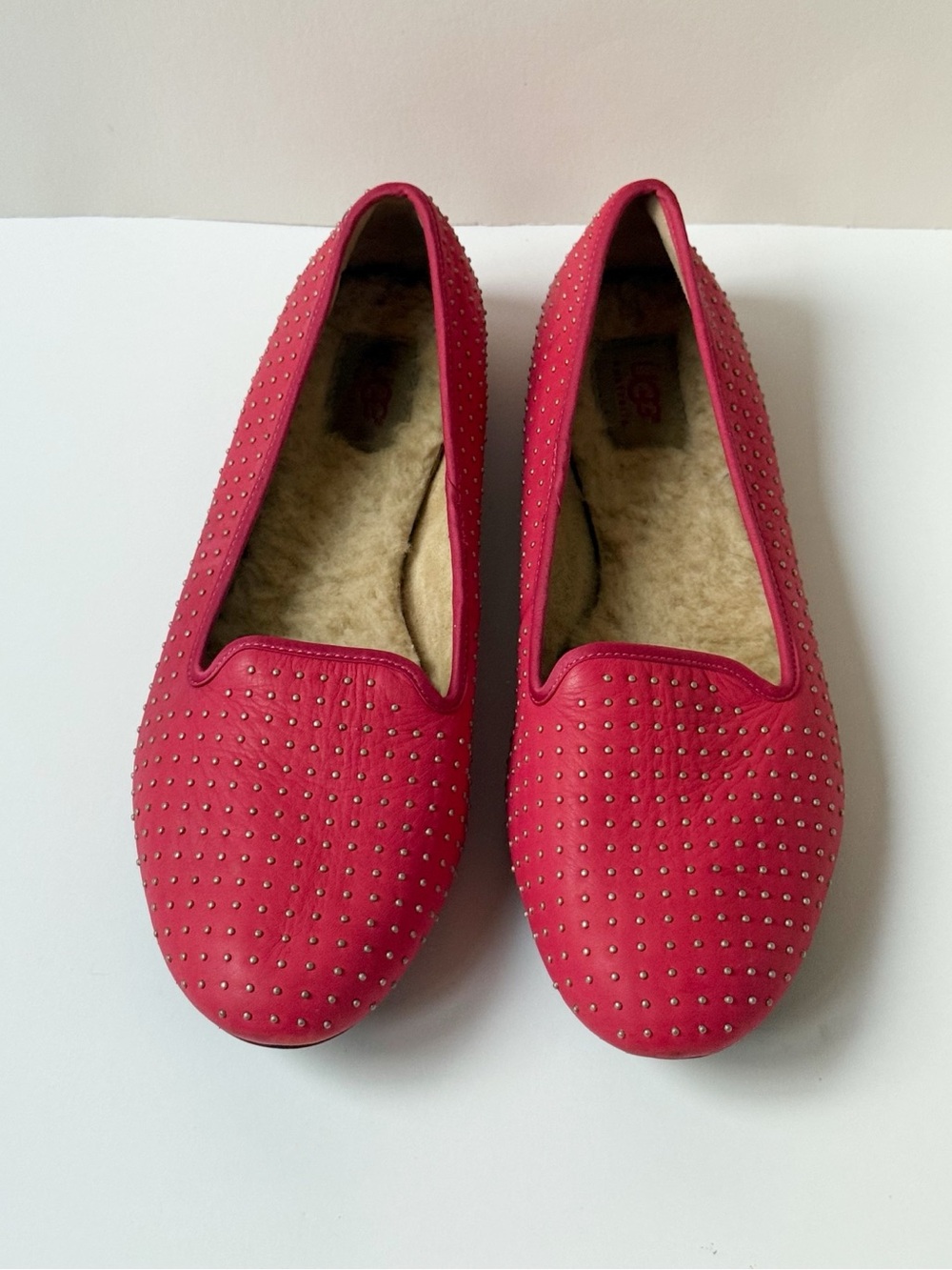 UGG Pink Leather Studded Slip-On Flats Size 10